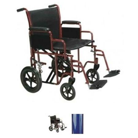 REFUAH 22 Inch Bariatric Steel Transport Chair Blue RE1760